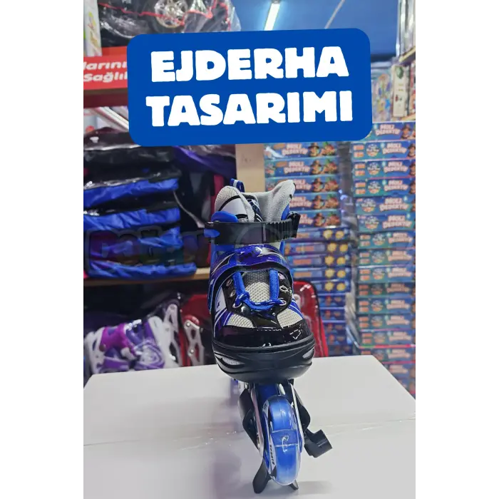 Slikon Tekerli Mavi Paten 31-34 Numara - Silikon Tekerli Paten Alıştırma Pateni - Silikon Tekerlekli