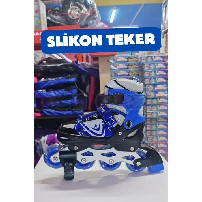 Slikon Tekerli Mavi Paten 31-34 Numara - Silikon Tekerli Paten Alıştırma Pateni - Silikon Tekerlekli