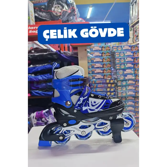 Slikon Tekerli Mavi Paten 31-34 Numara - Silikon Tekerli Paten Alıştırma Pateni - Silikon Tekerlekli