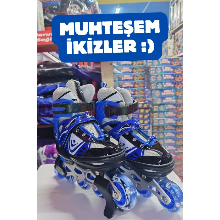Slikon Tekerli Mavi Paten 31-34 Numara - Silikon Tekerli Paten Alıştırma Pateni - Silikon Tekerlekli
