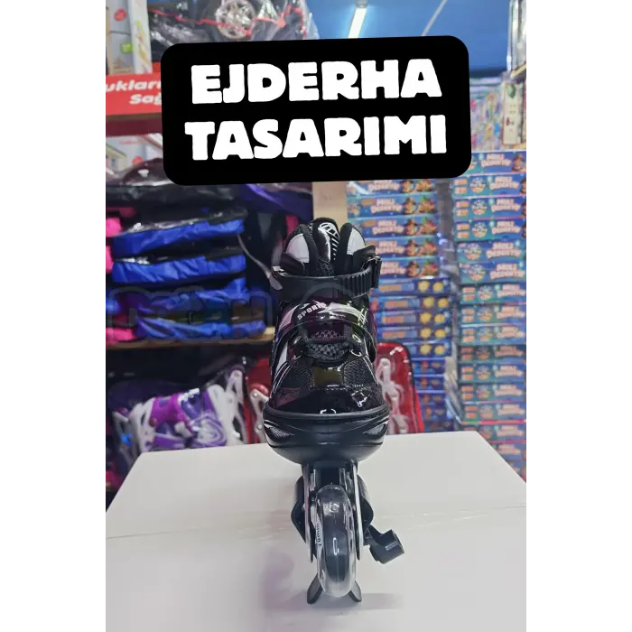 Slikon Tekerli Siyah Paten 31-34 Numara - Silikon Tekerli Paten Alıştırma Pateni - Silikon Tekerlekli