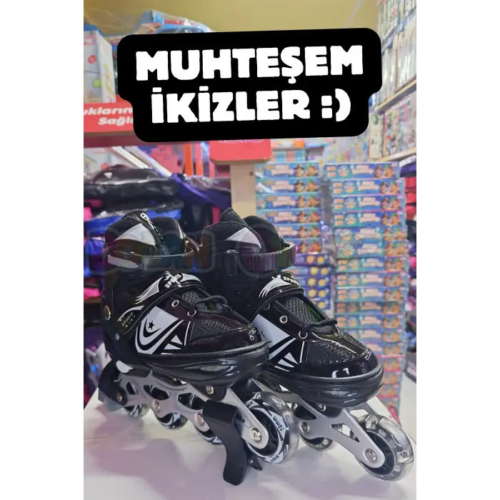 Slikon Tekerli Siyah Paten 31-34 Numara - Silikon Tekerli Paten Alıştırma Pateni - Silikon Tekerlekli