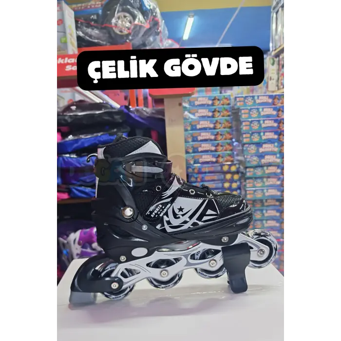 Slikon Tekerli Siyah Paten 31-34 Numara - Silikon Tekerli Paten Alıştırma Pateni - Silikon Tekerlekli