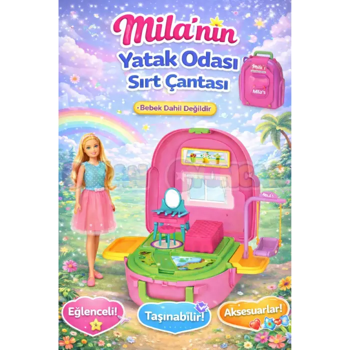 Milanın Yatak Odası Sırt Çantası - Yatak Odası Oyuncak - Yatak Odası Seti - Barbie Yatak Odası