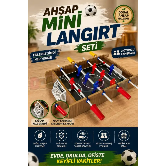 Ahşap Mini Langırt Seti - Ahşap Oyuncak - Futbol Oyuncakları - Top Oyuncak Langırt Setleri - Langırt Oyuncakları - Ahşap Masa Oyunu