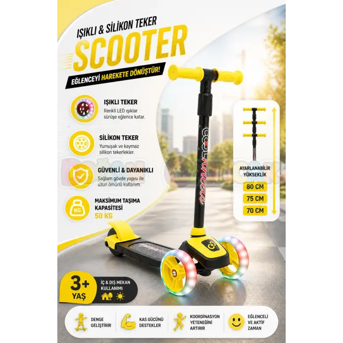 Cool Wheels Sarı Twist Işıklı 3 Tekerlekli Scooter - Işıklı Scooter - CoolWheels Scooter - Çocuk Scooter - İttir Git