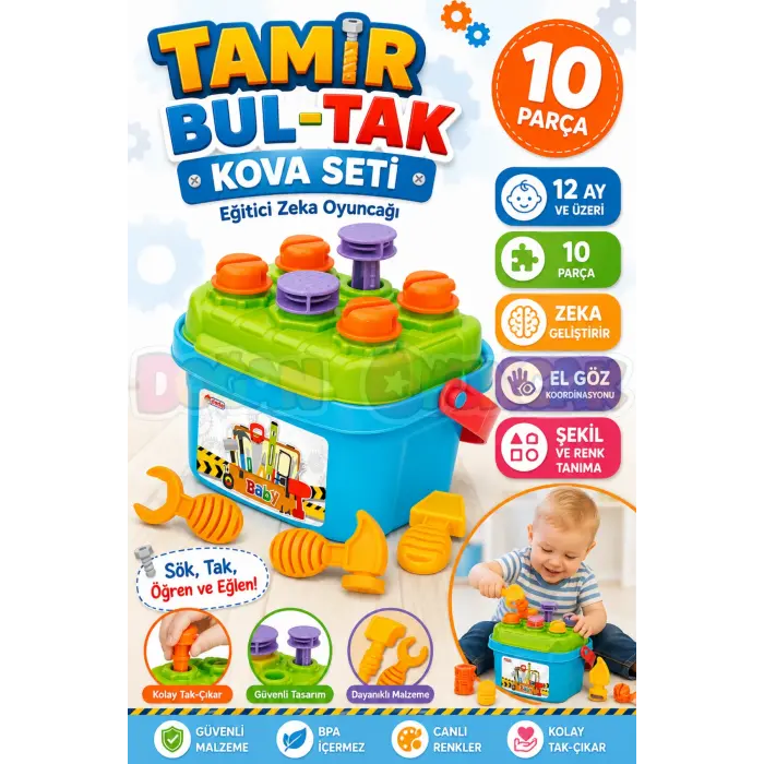 Tamir Bul-Tak Kova Seti - Bultak Lego - Bebek Oyuncağı - Şekil Takmaca