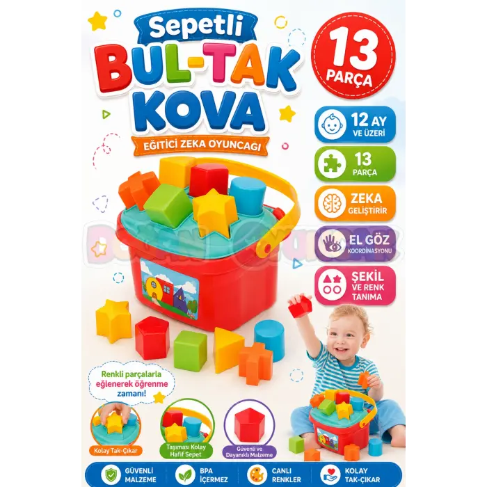 Sepetli Bul-Tak Kova - Bultak Lego - Bebek Oyuncağı - Şekil Takmaca