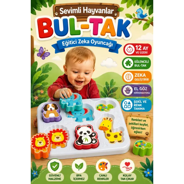 Sevimli Hayvanlar Bul-Tak - Bultak Lego - Bebek Oyuncağı - Şekil Takmaca