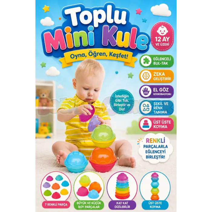 Toplu Mini Kule - Üst Üste Dizmece - Bebek Oyuncağı - Kule Oyunu