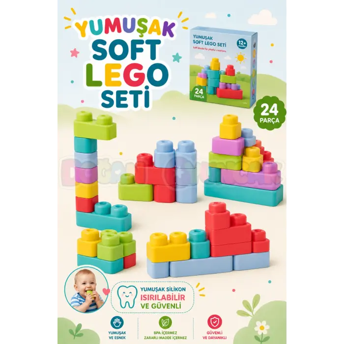 Yumuşak Soft Lego Seti 24 Parça - Büyük Yumuşak Bloklar - Büyük Soft Lego Oyuncakları - Yumuşak Lego - Soft Lego