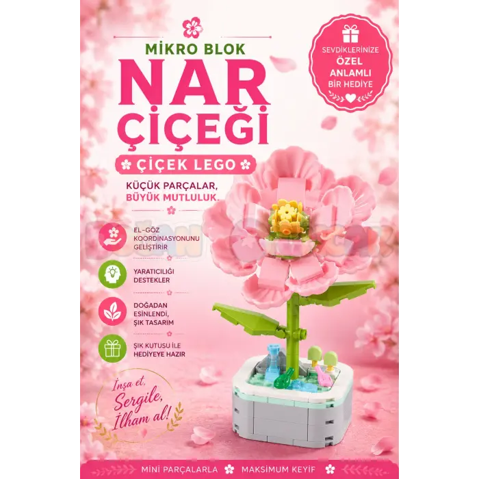 Mikro Blok Nar Çiçeği Çiçek Lego - Lego Setleri Mini Lego - Çiçek Lego - Blossom Çiçek Lego