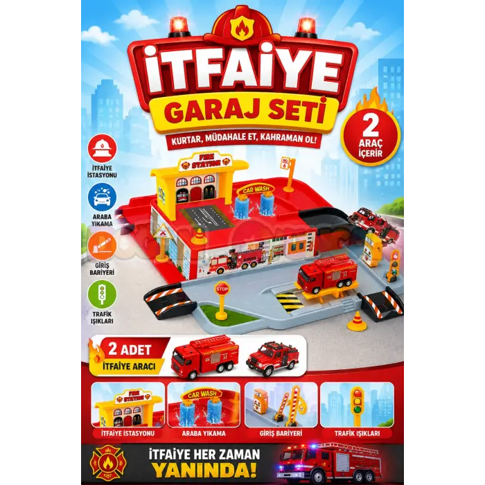 İtfaiye Garaj Seti - Otopark Seti - Araba Seti - İtfaiye İstasyonu - Araç Seti - Araba Oyunu