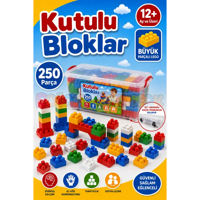 Kutulu Bloklar (250 Parça) - Büyük Parça Lego - Lego Setleri - Bloklar - Bebek Lego