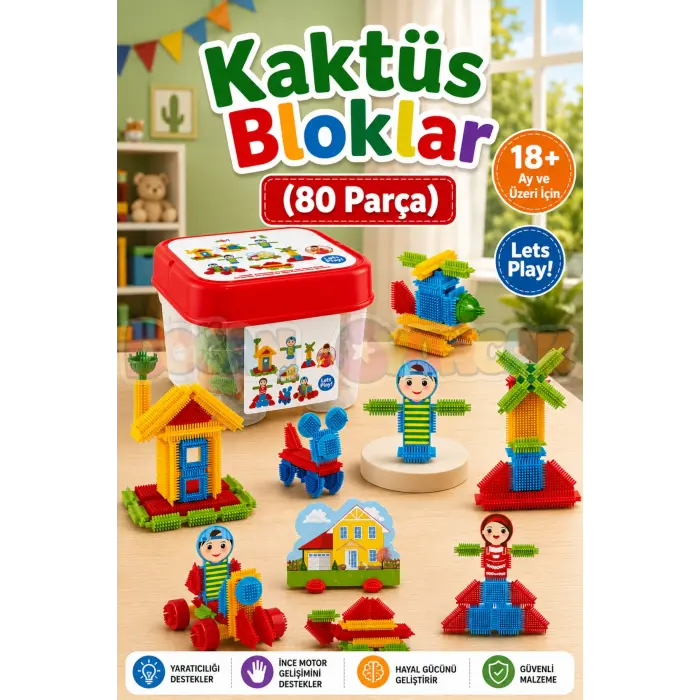 Kaktüs Bloklar (80 Parça) - Kaktüs Oyuncak - Lego Seti - Kaktüs Lego - Taraklı Lego