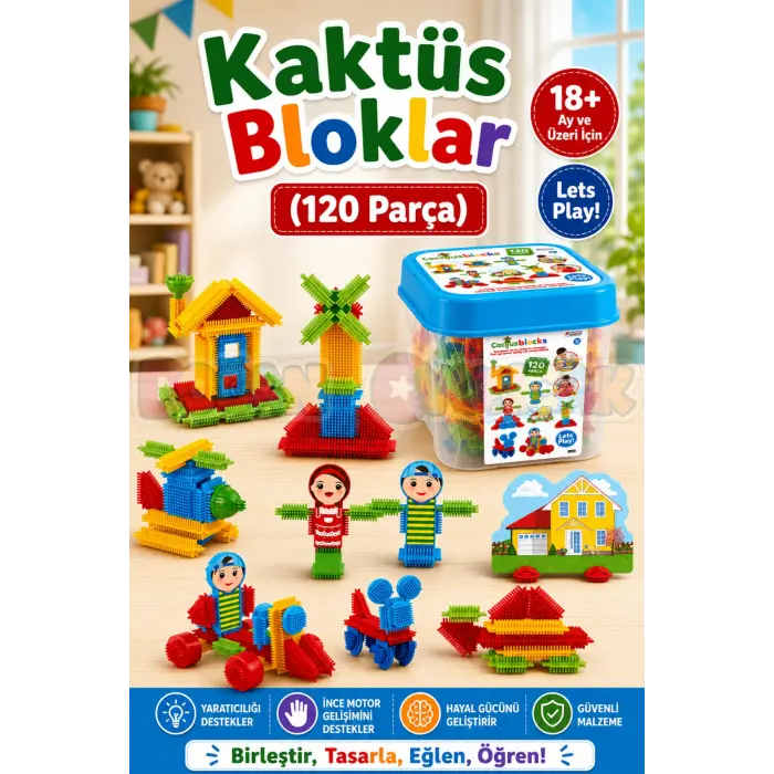 Kaktüs Bloklar (120 Parça) - Kaktüs Oyuncak - Lego Seti - Kaktüs Lego - Taraklı Lego