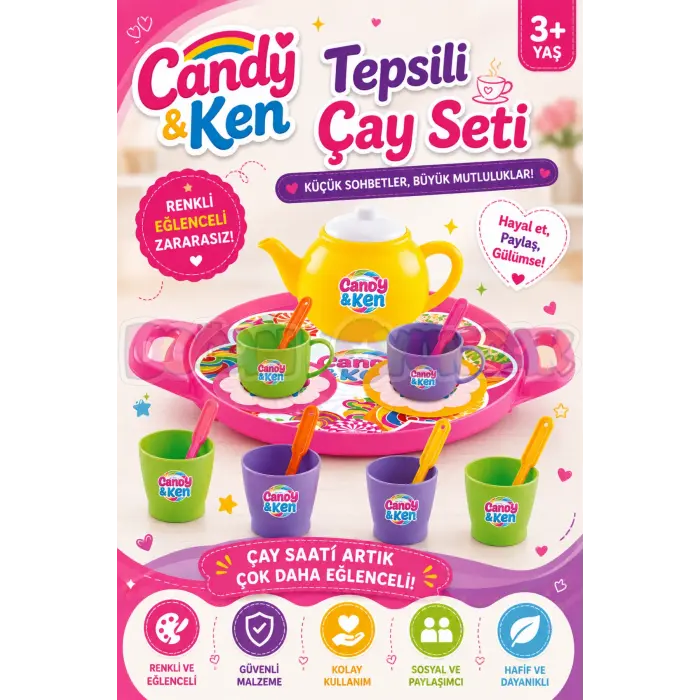 Candy & Ken Tepsili Çay Seti - Mutfak Setleri - Ev Oyuncak Setleri