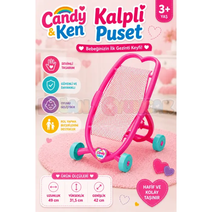 Candy & Ken Kalpli Puset - Bebek Arabası - Ev Eşyaları Seti - Ev Oyuncakları Seti