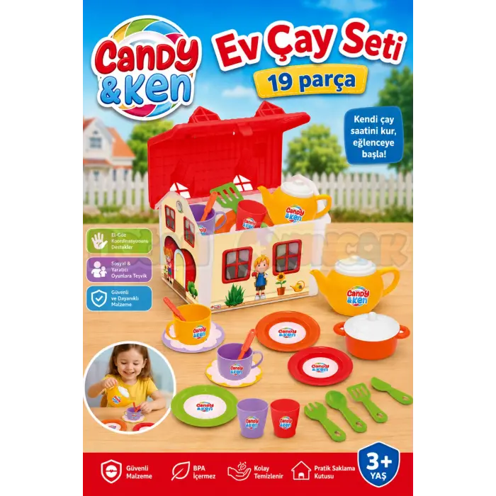 Candy & Ken Ev Çay Seti - Mutfak Setleri - Çay Seti - Bardak Oyuncak - Kahve