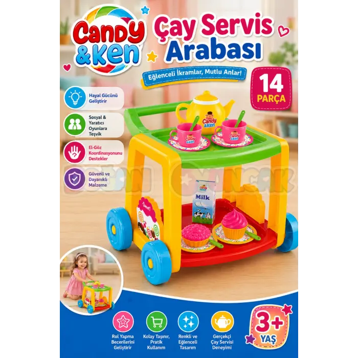 Candy & Ken Çay Servis Arabası - Mutfak Setleri - Ev Oyuncak Setleri