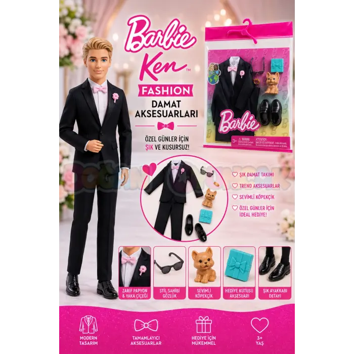 Barbie Ken Fashion - Damat Aksesuarları HWV77 - Barbie Ken Oyuncak Barbie Bebek Damat Oyuncak