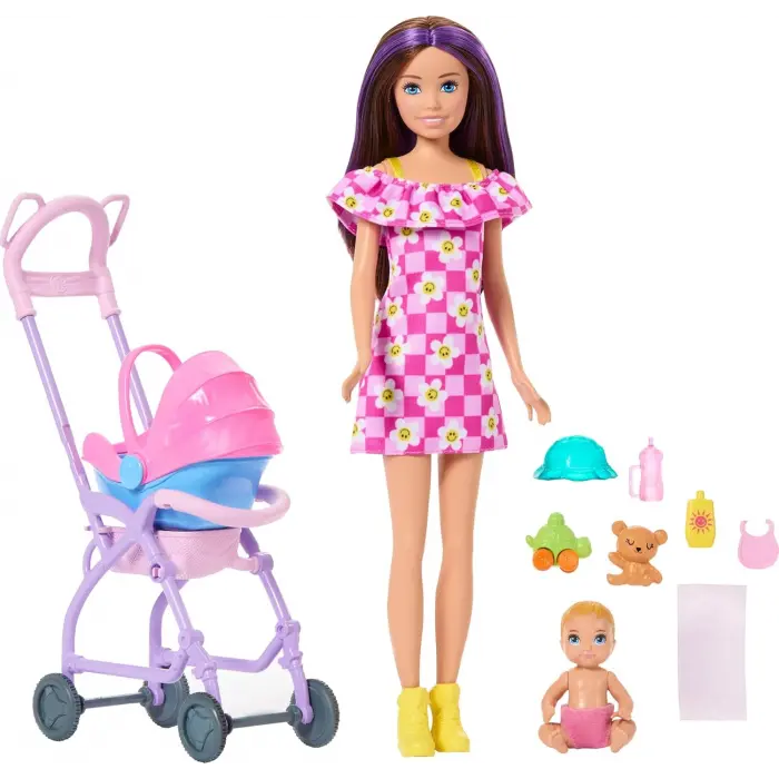 Barbie Skipper Bebek Bakıcısı Seti - Bebek Arabalı JJB42 - Barbie Oyuncak Barbie Bebek