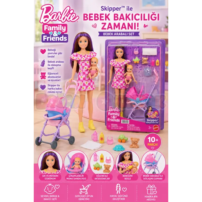 Barbie Skipper Bebek Bakıcısı Seti - Bebek Arabalı JJB42 - Barbie Oyuncak Barbie Bebek