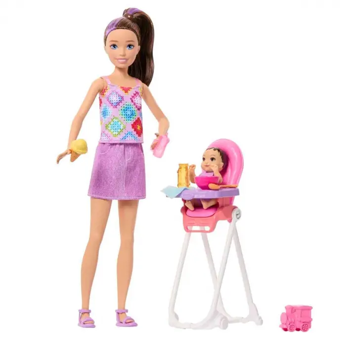 Barbie Skipper Bebek Bakıcılığı Seti - Mama Sandalyeli Set JJB44 - Barbie Oyuncak Barbie Bebek