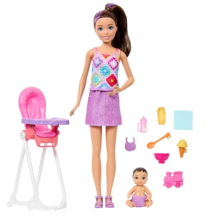 Barbie Skipper Bebek Bakıcılığı Seti - Mama Sandalyeli Set JJB44 - Barbie Oyuncak Barbie Bebek