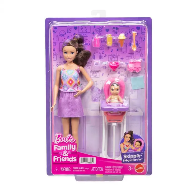 Barbie Skipper Bebek Bakıcılığı Seti - Mama Sandalyeli Set JJB44 - Barbie Oyuncak Barbie Bebek