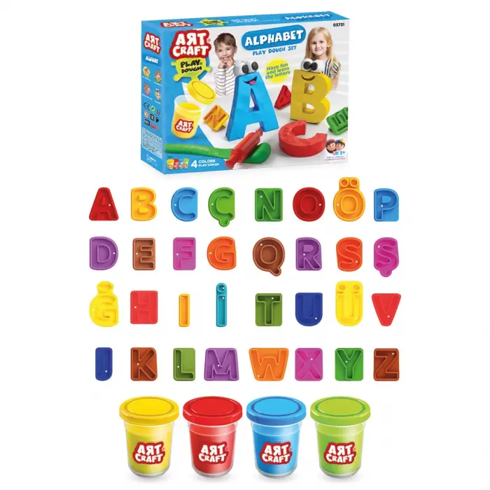 Alfabe Hamur Seti 224 Gr. - Oyun Hamuru Seti - Hamur Setleri - Hamur Kalıpları - Kelime Hamur - Sayı