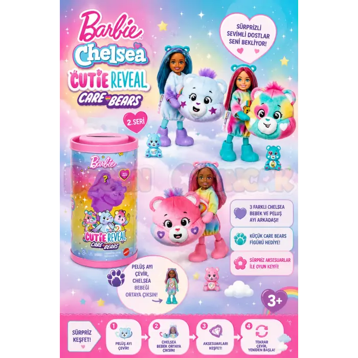 Barbie Chelsea Cutie Reveal Care Bear 2. Seri Peluş Ayı Kıyafet JGH75 - Barbie Chelsea Bebek