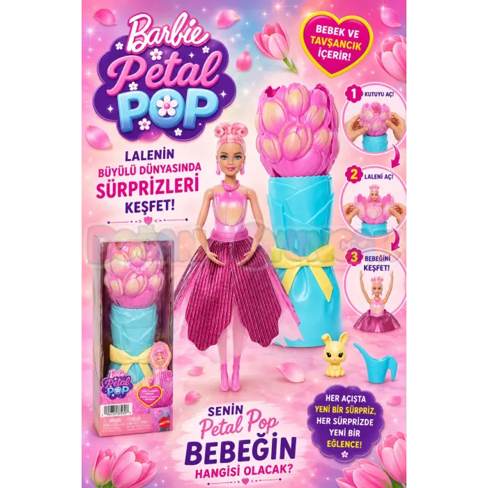 Barbie Petal Pop - Pembe Lale Bebek JMF57 - Barbie Oyuncak Barbie Bebek