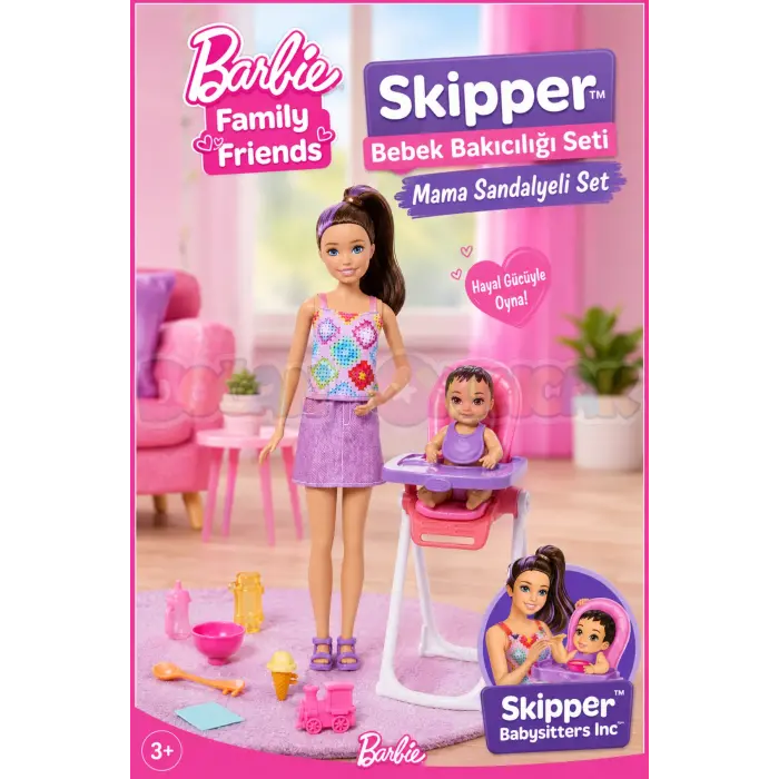 Barbie Skipper Bebek Bakıcılığı Seti - Mama Sandalyeli Set JJB44 - Barbie Oyuncak Barbie Bebek