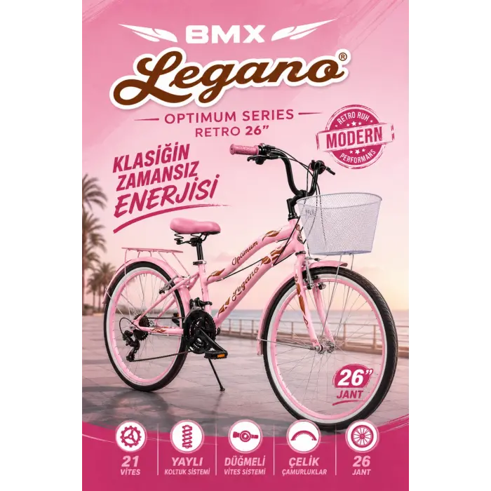 BMX Legano Optimum Series Retro 26 Jant Bisiklet Pembe - 21 Vites 26 Jant Bisiklet