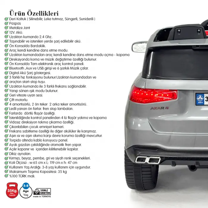 Boss GT Gri Uzaktan Kumandalı 4X2 12 Volt Akülü Araba - RC Maybach Akülü Araba