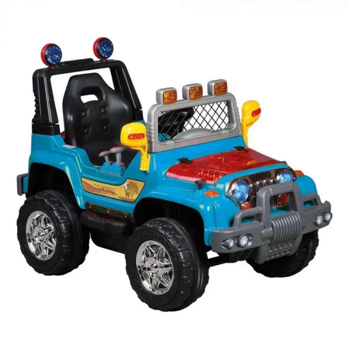 Kumandalı Mega Akülü Araba Mavi - Kumandalı 12 Volt Tek Kişilik Akülü Araba Akülü JEEP - Mega Off Road Turbo Jeep