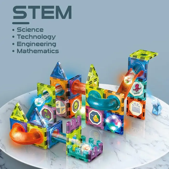 Orijinal Magnetic Tiles Light Version 140 Parça Işıklı Manyetik Lego - Magnetic Magical Işıklı Magnet - Ledli Mıknatıslı Lego