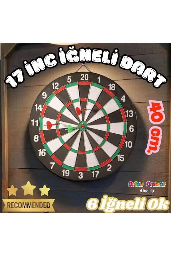 17 inc. İğneli Dart Tahtası Seti (40 cm.) - Oyuncak Dart Seti - İğneli Dart Oyuncak - Dart Oyunu Seti