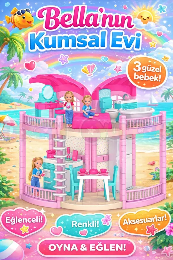 Bellanın Kumsal Evi - Bella Oyuncak Ev - Barbie Ev Seti - Bellanın Kumsal Evi - Bella 2 Katlı Evi