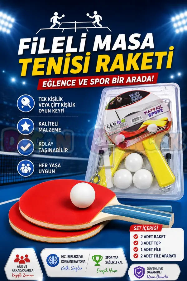 Fileli Masa Tenisi Raketi - Okul İçin Masa Tenisi Raketi - Tenis Oyuncakları - Masa Tenisi Oyunu - Fileli Raket