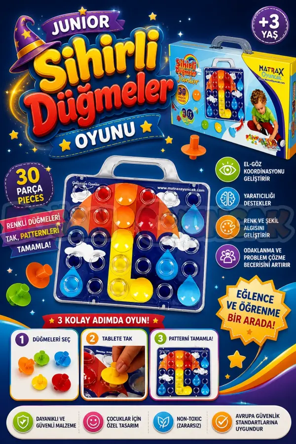 Junior Sihirli Düğmeler Oyunu - Oyuncak Sihir Düğmeler - Renkleri Yerine Yerleştirme Oyunu Resim Oyunu