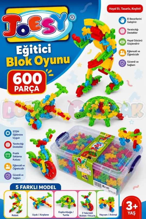 Joesy Eğitici Blok Oyunu 600 Parça - Oyuncak Lego Seti - Birbirine Geçmeli STEM Lego Seti - Eğitici Oyuncak
