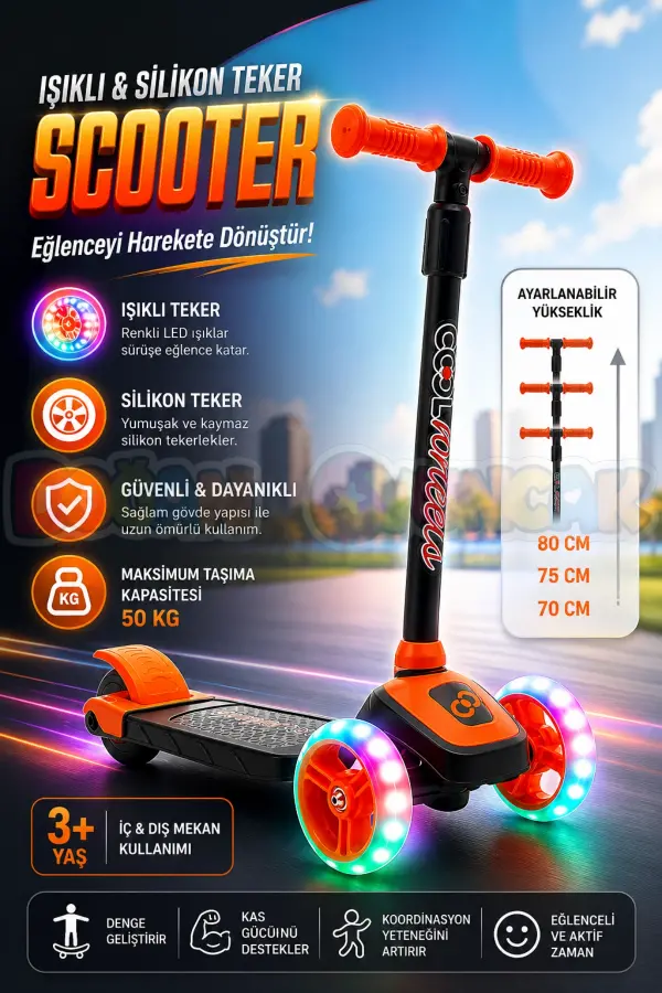 Cool Wheels Turuncu Twist Işıklı 3 Tekerlekli Scooter - Işıklı Scooter - CoolWheels Scooter - Çocuk Scooter - İttir Git