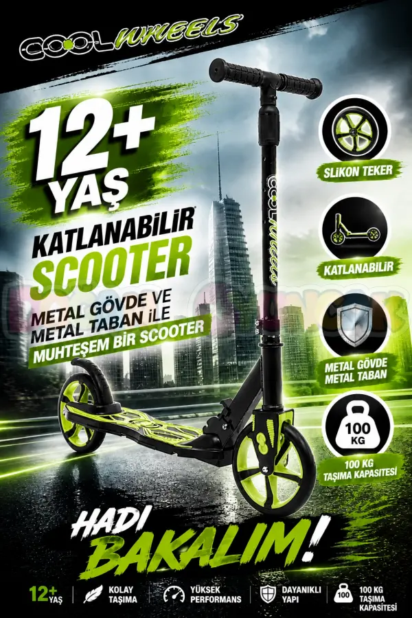Cool Wheels 12+ Yaş Sarı 2 Tekerlekli Katlanabilir Scooter - CoolWheels Scooter - Genç Scooter