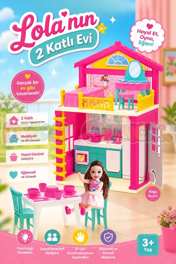Lolanın 2 Katlı Evi - Ev Oyuncak - Lolanın 2 Katlı Ev Seti - Barbie Ev Seti