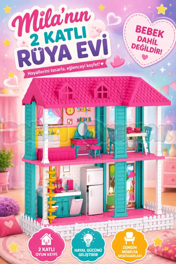 Milanın 2 Katlı Rüya Evi - Ev Oyuncak - Milanın Rüya Ev Seti - Barbie Ev Seti - Rüya Evi - Oyun Evi