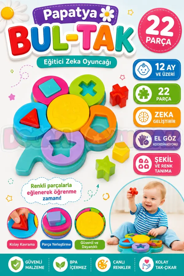 Papatya Bul-Tak - Bultak Lego - Bebek Oyuncağı - Şekil Takmaca