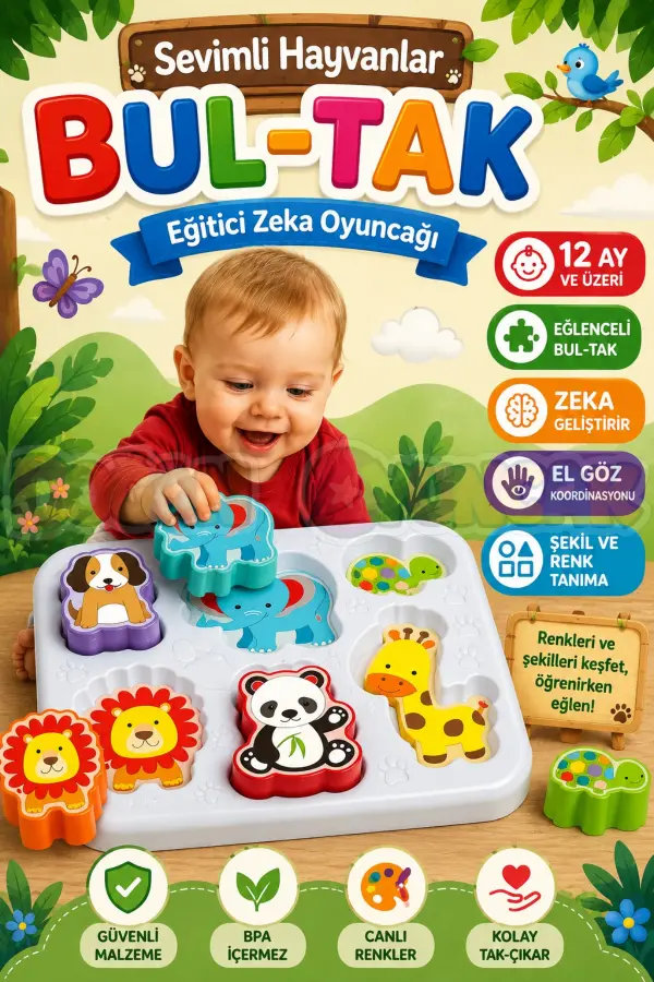 Sevimli Hayvanlar Bul-Tak - Bultak Lego - Bebek Oyuncağı - Şekil Takmaca