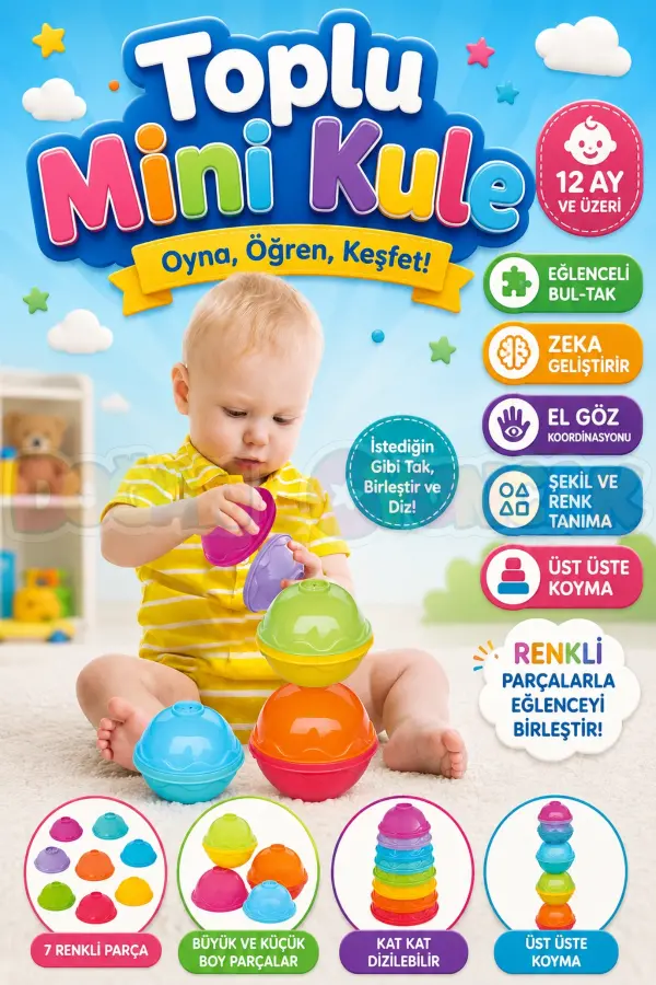 Toplu Mini Kule - Üst Üste Dizmece - Bebek Oyuncağı - Kule Oyunu